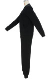 Casual Solid Color Draw String Pocket Patchwork O Neck Long Sleeve Two Pieces