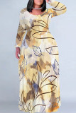 Casual Floral Print Graffiti Print Stripe Contrast O Neck Printed Plus Size Dresses