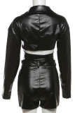 Sexy Solid Color Hollow Out Pocket Buttons Patchwork Zipper V Neck Long Sleeve Two Pieces