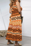 Casual Street Geometric Print Splashed ink printing Pocket Contrast V Neck Loose Jumpsuits