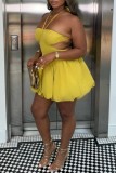 Sexy Solid Color Hollow Out Backless Belted Halter A Line Dresses