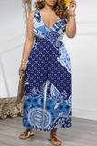 Casual Street Geometric Print Splashed ink printing Pocket Contrast V Neck Loose Jumpsuits