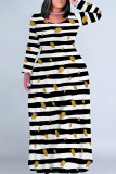 Casual Floral Print Graffiti Print Stripe Contrast O Neck Printed Plus Size Dresses