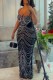 Sexy Hot Drilling Patchwork Backless Slit Spaghetti Strap Long Dresses