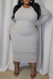 Casual Solid Color Basic O Neck Long Plus Size Two Pieces