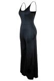 Casual Solid Color Patchwork Backless Spaghetti Strap Loose Jumpsuits
