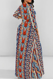 Elegant Print Patchwork Strap Design O Neck Long Dresses