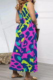 Casual Print Patchwork V Neck Loose Jumpsuits