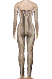Sexy Stripe Hollow Out Patchwork Backless Off Shoulder Skinny Jumpsuits
