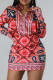 Casual Print Buckle Patchwork Turndown Collar Long Sleeve Two Pieces