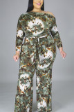 Casual Knitting Print Patchwork Oblique Collar Regular Plus Size Jumpsuits