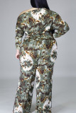 Casual Knitting Print Patchwork Oblique Collar Regular Plus Size Jumpsuits