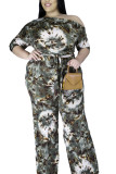 Casual Knitting Print Patchwork Oblique Collar Regular Plus Size Jumpsuits