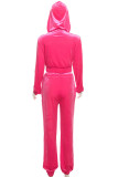 Casual Solid Color Draw String Patchwork Zipper Zipper Collar Long Sleeve Two Pieces