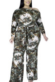 Casual Knitting Print Patchwork Oblique Collar Regular Plus Size Jumpsuits
