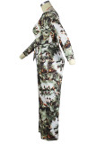 Casual Knitting Print Patchwork Oblique Collar Regular Plus Size Jumpsuits