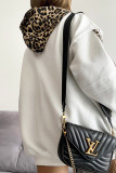 Casual Leopard Print Draw String Pocket Patchwork Hooded Tops
