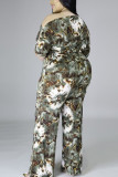 Casual Knitting Print Patchwork Oblique Collar Regular Plus Size Jumpsuits
