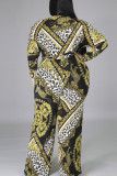Casual Knitting Print Patchwork Oblique Collar Regular Plus Size Jumpsuits