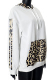Casual Leopard Print Draw String Pocket Patchwork Hooded Tops