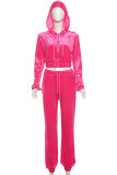 Casual Solid Color Draw String Patchwork Zipper Zipper Collar Long Sleeve Two Pieces