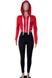 Casual Letters Draw String Patchwork Zipper Zipper Collar Long Sleeve Two Pieces