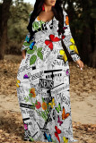 Casual Street Plaid Letter Print Flowers Pocket Contrast V Neck Printed Dresses