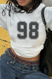 Casual Letters Patchwork Contrast O Neck Tops