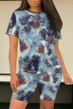 Casual Print Basic O Neck Short Sleeve Two Pieces