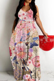 Casual Print Backless Spaghetti Strap Long Dresses