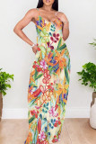 Casual Print Backless Spaghetti Strap Long Dresses