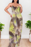 Casual Print Backless Spaghetti Strap Long Dresses