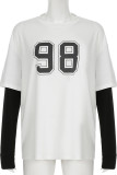 Casual Letters Patchwork Contrast O Neck Tops