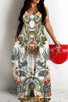 Casual Print Backless Spaghetti Strap Long Dresses