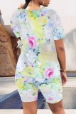Casual Print Basic O Neck Short Sleeve Two Pieces