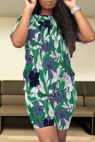 Casual Print Basic O Neck Short Sleeve Two Pieces