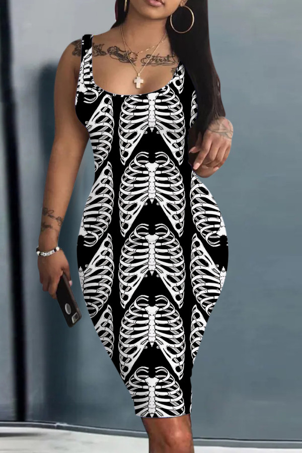 Casual Print Basic U Neck Vest Dresses
