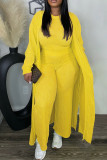 Casual Solid Color Patchwork O Neck Long Sleeve Three Pieces