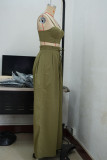 Casual Solid Color Patchwork Backless Ruched Strap Design Spaghetti Strap Sleeveless Two Pieces