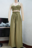 Casual Solid Color Patchwork Backless Ruched Strap Design Spaghetti Strap Sleeveless Two Pieces