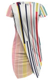 Sexy Print Patchwork O Neck Wrapped Skirt Dresses