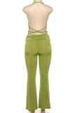 Sexy Hot Solid Color Backless Halter Sleeveless Two Pieces