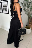 Casual Solid Color Patchwork Backless Ruched Strap Design Spaghetti Strap Sleeveless Two Pieces