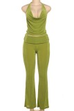 Sexy Hot Solid Color Backless Halter Sleeveless Two Pieces