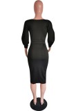 Casual Solid Color Basic V Neck One Step Skirt Dresses