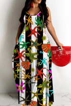 Sexy Casual Print Backless Spaghetti Strap Long Dresses