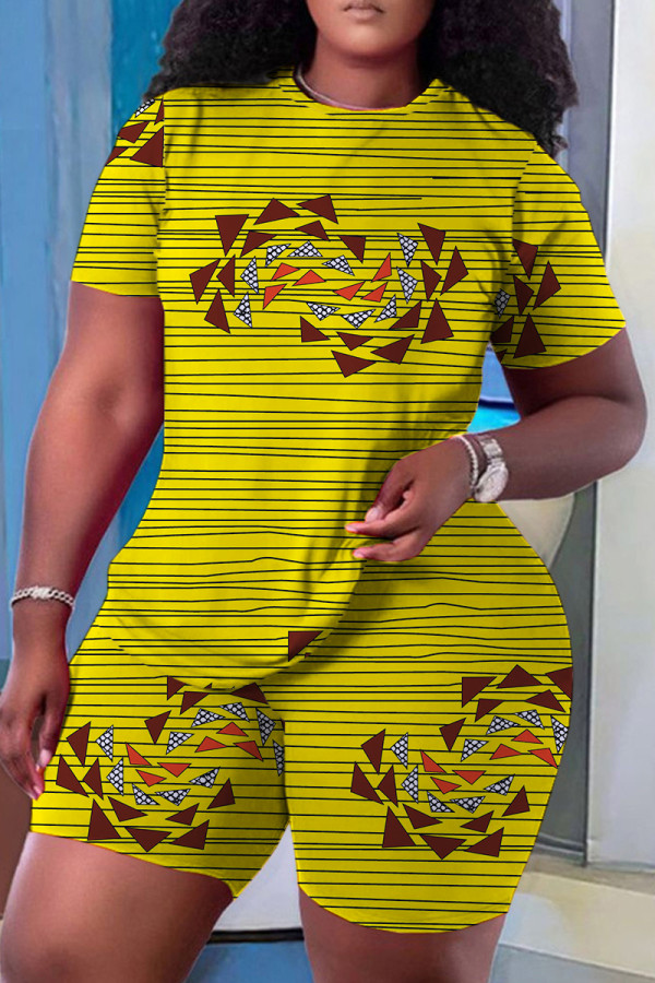 Casual Print Basic O Neck Short Sleeve Two Pieces