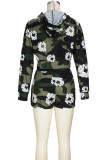 Casual Print Draw String Patchwork Zipper Zipper Collar Long Sleeve Two Pieces