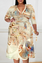 Casual Daily Floral Print Tie Dye Stripe Lace Up Contrast V Neck Printed Plus Size Dresses
