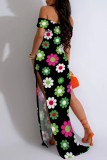 Casual Print Slit Off Shoulder Long Dresses